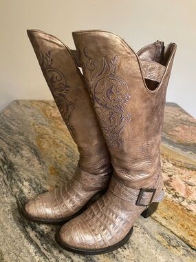 Old Gringo Noctua Caiman and Leather 
Boots Size 9 Grey Rose
